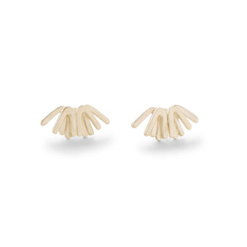 Minimalistic patterned gold studs. Inspired by the light of dawn. Handmade by Sky Phaebl 